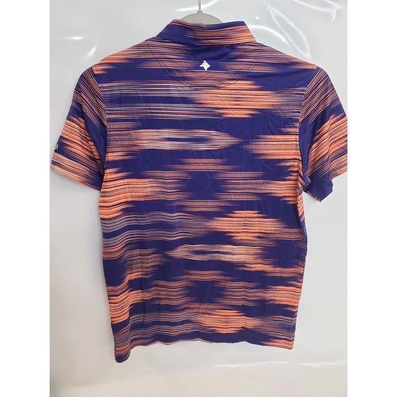 Raised By Coyotes Polo Shirt Mens Medium Purple Orange Striped Golf Performance - Picture 4 of 7